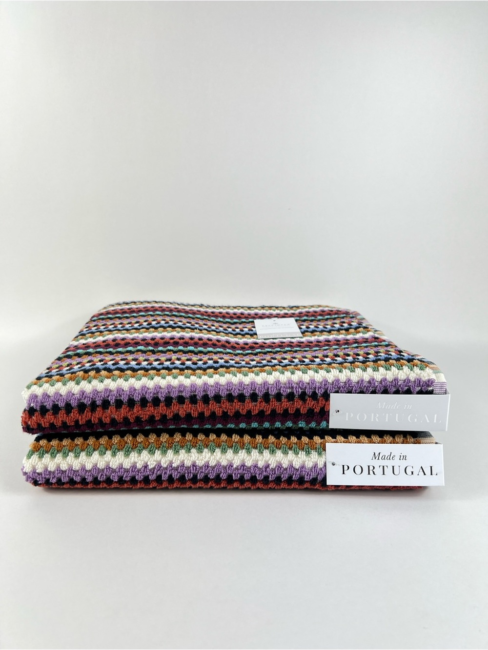 Felpinter Bath Towels Multicolor Striped Made in Portugal Soft Cotton 2 Pc NEW